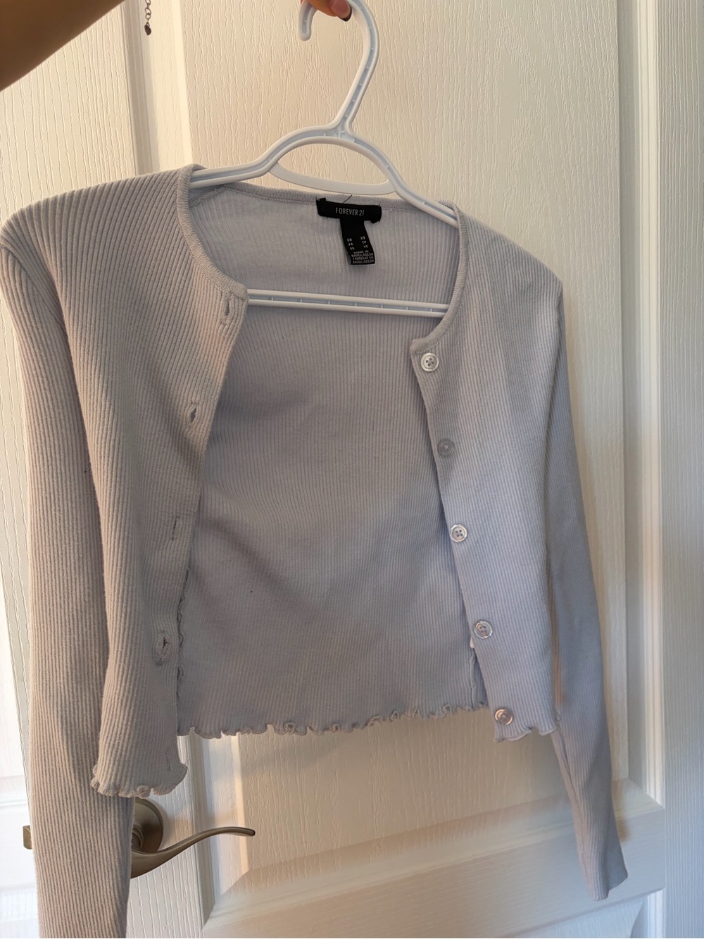 Forever 21 pale blue Ribbed Cropped Button Cardigan